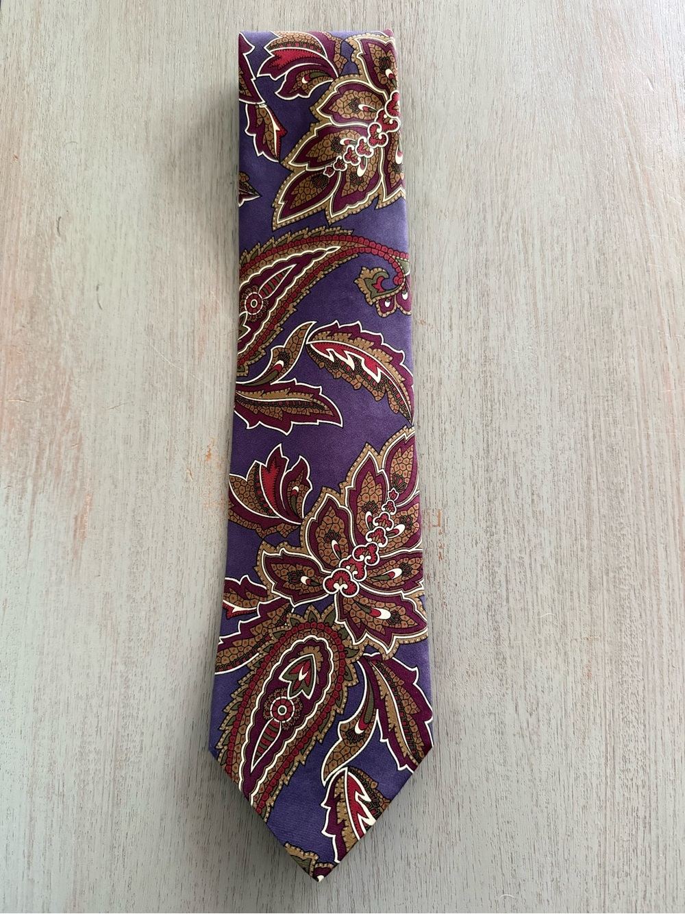 Christian Dior Silk Paisley Floral Tie USA Purple Gold Red Baroque Classic 59”